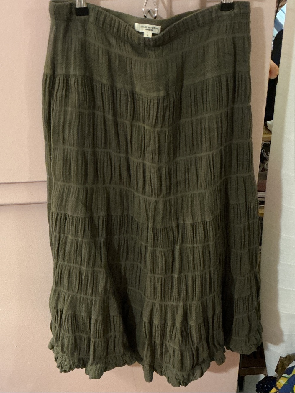 Max Studio Olive Tiered Maxi Skirt